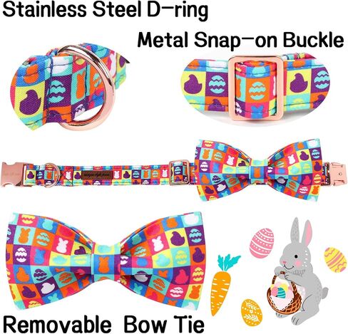 Unique Style Paws Easter Dog Collar with Bow Colorful Egg Rabbit Dog Collar Bowtie Collar for Large Medium Small Dogs in Kuwait