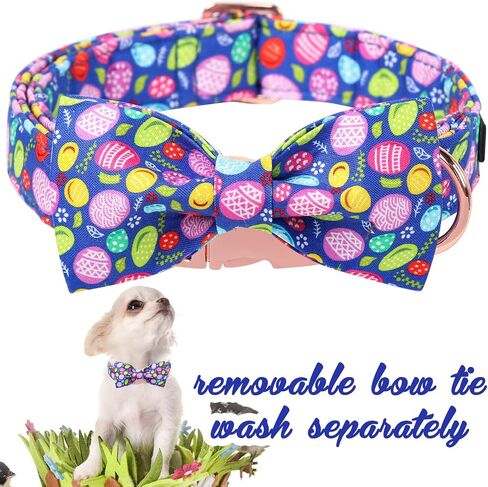 Unique Style Paws Easter Dog Collar with Bow Colorful Egg Rabbit Dog Collar Bowtie Collar for Large Medium Small Dogs in Kuwait