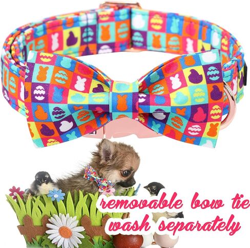 Unique Style Paws Easter Dog Collar with Bow Colorful Egg Rabbit Dog Collar Bowtie Collar for Large Medium Small Dogs in Kuwait