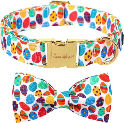 Unique Style Paws Easter Dog Collar with Bow Colorful Egg Rabbit Dog Collar Bowtie Collar for Large Medium Small Dogs in Kuwait