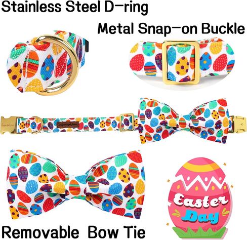 Unique Style Paws Easter Dog Collar with Bow Colorful Egg Rabbit Dog Collar Bowtie Collar for Large Medium Small Dogs in Kuwait