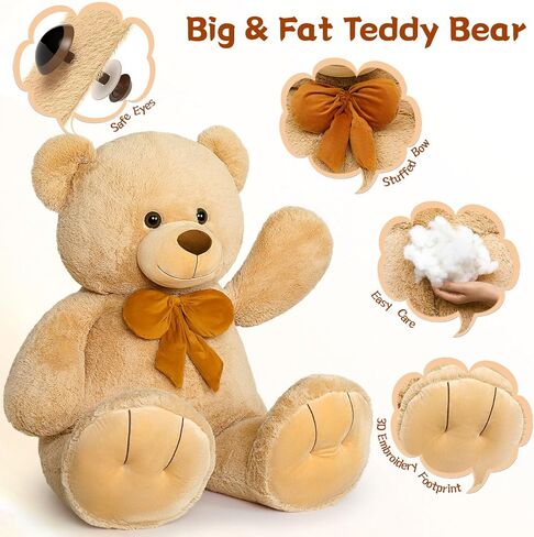 MorisMos Giant Teddy Bear 4 ft Stuffed Animal for Girlfriend,Cuddly Stuffed Big Bear Plush Toy for Valentines,47 inches Big Stuffed Animal Bear Christmas Baby Shower for Boyfriend,Wife,Children in Saudi Arabia