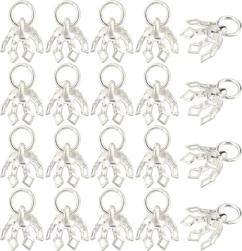 SUPERFINDINGS 80Pcs Flower Bead Caps Silver Brass Bead Cap Bails 7-Petal Filigree Prong Spacer Beads Bell Bead Cap Bail End with Loops for Earrings Bracelets Necklaces Jewelry DIY Craft, Hole: 3mm in Saudi Arabia