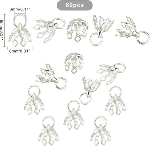 SUPERFINDINGS 80Pcs Flower Bead Caps Silver Brass Bead Cap Bails 7-Petal Filigree Prong Spacer Beads Bell Bead Cap Bail End with Loops for Earrings Bracelets Necklaces Jewelry DIY Craft, Hole: 3mm in Saudi Arabia