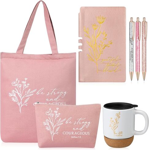 Nuogo 7 Pcs Christian Gifts Aesthetic Coffee Mugs Inspirational Religious Makeup Bag A6 Leather Journal Ballpoint Pens Appreciation Gift for Church Sunday School Women Mom Godmother(Purple) in Saudi Arabia