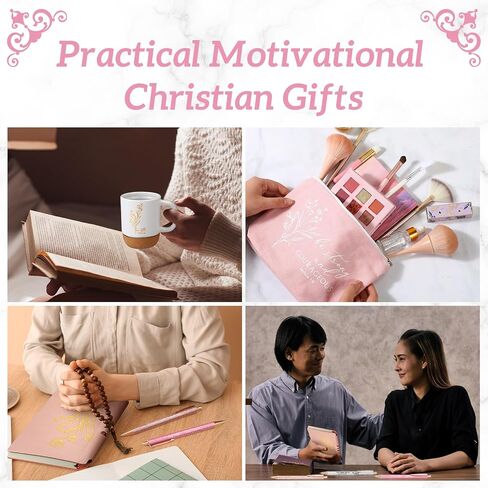Nuogo 7 Pcs Christian Gifts Aesthetic Coffee Mugs Inspirational Religious Makeup Bag A6 Leather Journal Ballpoint Pens Appreciation Gift for Church Sunday School Women Mom Godmother(Purple) in Saudi Arabia