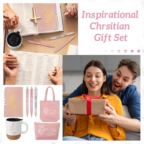 Nuogo 7 Pcs Christian Gifts Aesthetic Coffee Mugs Inspirational Religious Makeup Bag A6 Leather Journal Ballpoint Pens Appreciation Gift for Church Sunday School Women Mom Godmother(Purple) in Saudi Arabia
