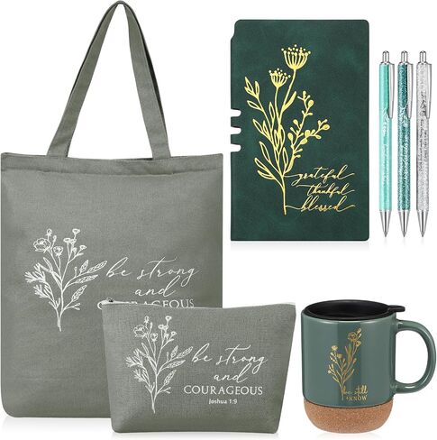 Nuogo 7 Pcs Christian Gifts Aesthetic Coffee Mugs Inspirational Religious Makeup Bag A6 Leather Journal Ballpoint Pens Appreciation Gift for Church Sunday School Women Mom Godmother(Purple) in Saudi Arabia