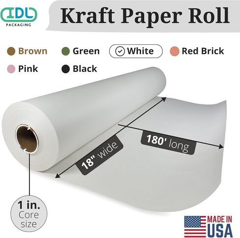 High-Density Kraft Paper Roll - 18" x 2160" (180 ft) - White Wrapping Paper for Craft, Gift Wrapping, Moving & School - IDL Packaging in Saudi Arabia