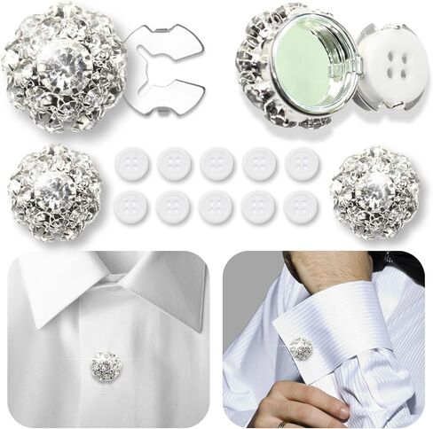 Button Covers 4 Sets Rhinestone Buttons, 10 Pcs 18L 11.5MM 15/32" Sewing Buttons, Silver White Crystal Buttons for Women Men Suitable Sewing DIY and Holiday Decoration Embellishments in Saudi Arabia