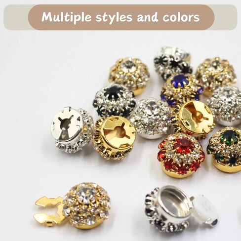 Button Covers 4 Sets Rhinestone Buttons, 10 Pcs 18L 11.5MM 15/32" Sewing Buttons, Silver White Crystal Buttons for Women Men Suitable Sewing DIY and Holiday Decoration Embellishments in Saudi Arabia