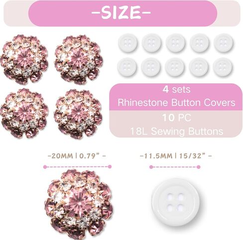 Button Covers 4 Sets Rhinestone Buttons, 10 Pcs 18L 11.5MM 15/32" Sewing Buttons, Silver White Crystal Buttons for Women Men Suitable Sewing DIY and Holiday Decoration Embellishments in Saudi Arabia