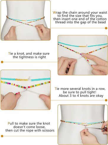 Sureio 8 Pieces 50 Inch Handmade Waist Beads African Belly Beads Chain Plus Size Belly Body Beads for Women Colorful Waist Jewelry Accessories in Kuwait