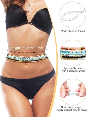 Sureio 8 Pieces 50 Inch Handmade Waist Beads African Belly Beads Chain Plus Size Belly Body Beads for Women Colorful Waist Jewelry Accessories in Kuwait