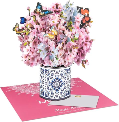 Cherry Blossom 3D Pop Up Card with Butterflies Floral Bouquet with Envelopes and Note Card for Birthdays Mother’s Day Anniversary Valentines Day and Special Occasions for Mom Grandma Wife and Friend in Kuwait