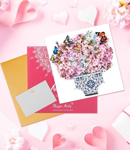 Cherry Blossom 3D Pop Up Card with Butterflies Floral Bouquet with Envelopes and Note Card for Birthdays Mother’s Day Anniversary Valentines Day and Special Occasions for Mom Grandma Wife and Friend in Kuwait