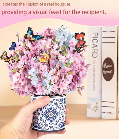 Cherry Blossom 3D Pop Up Card with Butterflies Floral Bouquet with Envelopes and Note Card for Birthdays Mother’s Day Anniversary Valentines Day and Special Occasions for Mom Grandma Wife and Friend in Kuwait