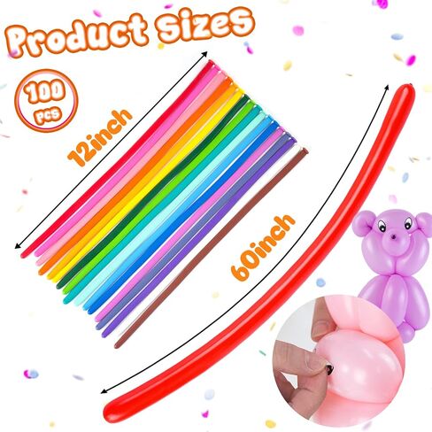 LovesTown 100PCS 260 Long Balloons, Twisting Animal Balloons Assorted Colors Thickening Latex Modeling Magic for Weddings Birthdays Festival Party Decoration in Kuwait