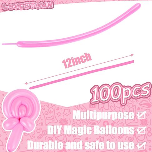LovesTown 100PCS 260 Long Balloons, Twisting Animal Balloons Assorted Colors Thickening Latex Modeling Magic for Weddings Birthdays Festival Party Decoration in Kuwait