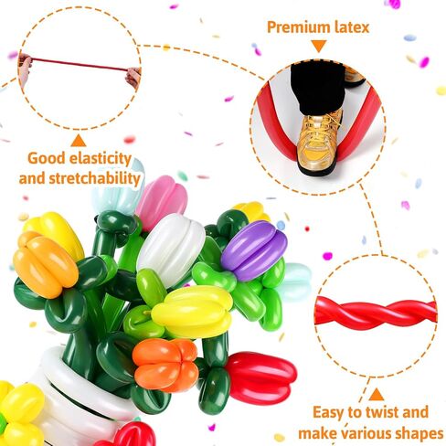 LovesTown 100PCS 260 Long Balloons, Twisting Animal Balloons Assorted Colors Thickening Latex Modeling Magic for Weddings Birthdays Festival Party Decoration in Kuwait