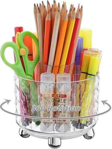 Marbrasse Desk Organizer, 360-Degree Rotating Pen Pencil Holder for Desk, Desk Organizers and Accessories with 5 Compartments Pencil Organizer (Transparent gold edge) in Kuwait