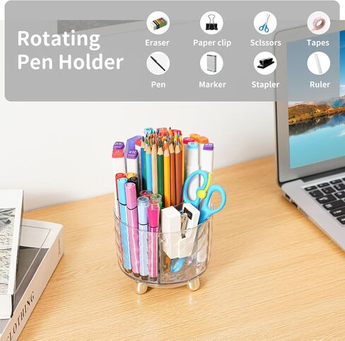 Marbrasse Desk Organizer, 360-Degree Rotating Pen Pencil Holder for Desk, Desk Organizers and Accessories with 5 Compartments Pencil Organizer (Transparent gold edge) in Kuwait