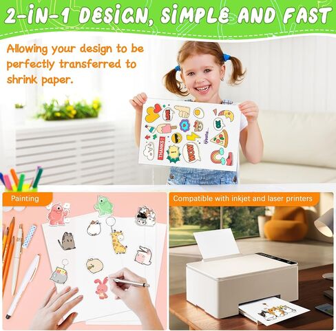 OFNMY Printable Shrinky Dink Sheets,225PCS Shrinky Dink Keychain Kit with 25 Printable Shrink Plastic Sheets 100PCS Keychains and Open Iron Ring for Inkjet Printer Kids DIY Crafts Mothers Day Gifts in Kuwait