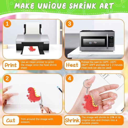 OFNMY Printable Shrinky Dink Sheets,225PCS Shrinky Dink Keychain Kit with 25 Printable Shrink Plastic Sheets 100PCS Keychains and Open Iron Ring for Inkjet Printer Kids DIY Crafts Mothers Day Gifts in Kuwait