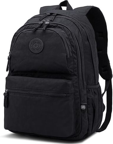 28L Large Lightweight Nylon Travel Laptop Backpack for Men Women Computer Work Backpacks Casual Travel Back Pack Hiking Cycling Daypack Backpack, Fits 15.6 Inch Laptop - Black in Saudi Arabia