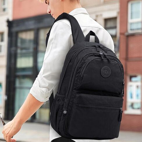 28L Large Lightweight Nylon Travel Laptop Backpack for Men Women Computer Work Backpacks Casual Travel Back Pack Hiking Cycling Daypack Backpack, Fits 15.6 Inch Laptop - Black in Saudi Arabia