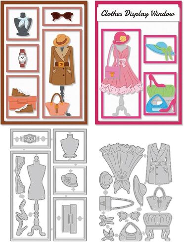 Clothing Display Die Cuts, Carbon Steel Window Die Cuts Cutting Dies Novelty Stencils Scrapbooking Embossing Frame Template Dies for Gift Party Greeting Photo Album Paper Craft Decor in Saudi Arabia