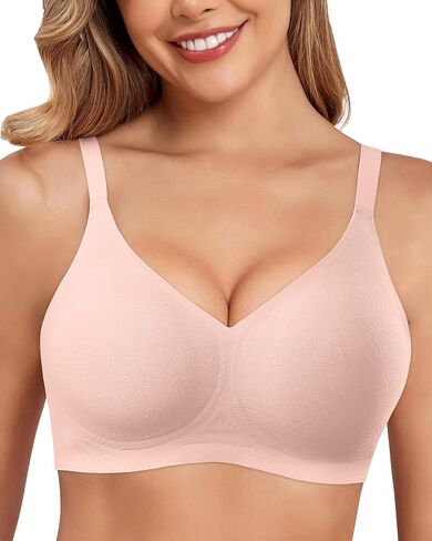 Wireless Bra Seamless Lace Jacquard No Underwire Bras for Women Full Coverage V Neck Comfortable Bralette in Saudi Arabia