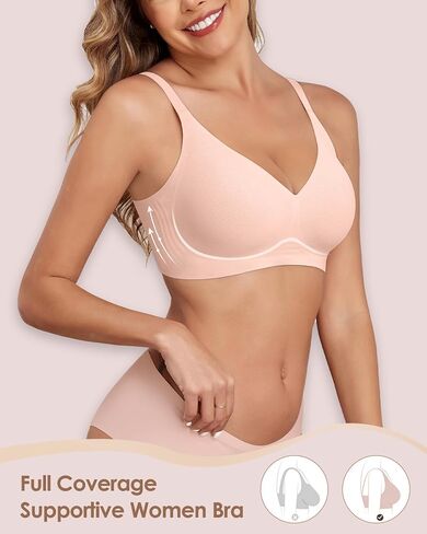 Wireless Bra Seamless Lace Jacquard No Underwire Bras for Women Full Coverage V Neck Comfortable Bralette in Saudi Arabia
