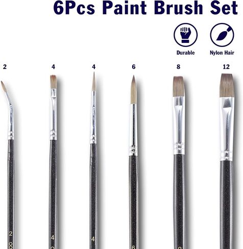 OOKU Acrylic Paint Brush Set Rocks for Painting Kits Oil Paint Set for Both Adults and Children 6pcs Nylon Hair Black Brush Handle in Saudi Arabia