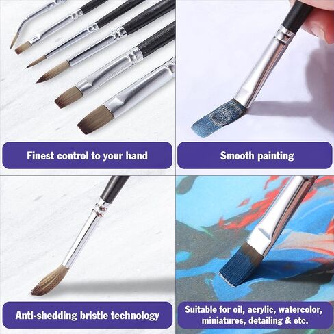 OOKU Acrylic Paint Brush Set Rocks for Painting Kits Oil Paint Set for Both Adults and Children 6pcs Nylon Hair Black Brush Handle in Saudi Arabia