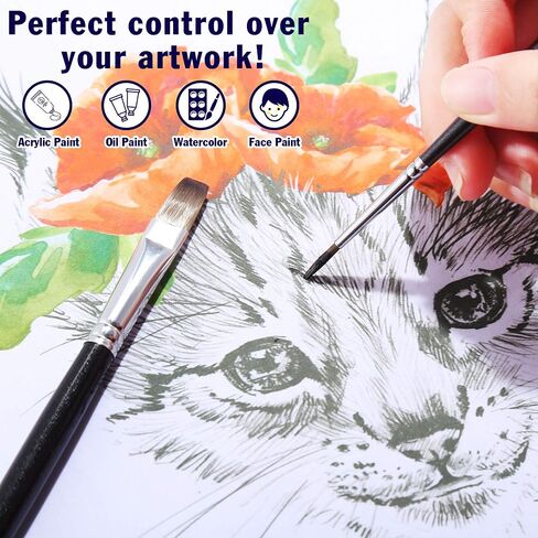 OOKU Acrylic Paint Brush Set Rocks for Painting Kits Oil Paint Set for Both Adults and Children 6pcs Nylon Hair Black Brush Handle in Saudi Arabia