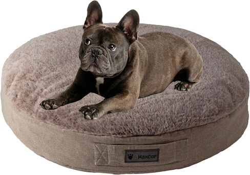 Medium Round Grey Memory Foam Dog Cushion - Relieves and Preserves Joints - Relaxing and Reversible Summer/Winter - Easy to Carry - Does Not Deform and Machine Washable in Saudi Arabia