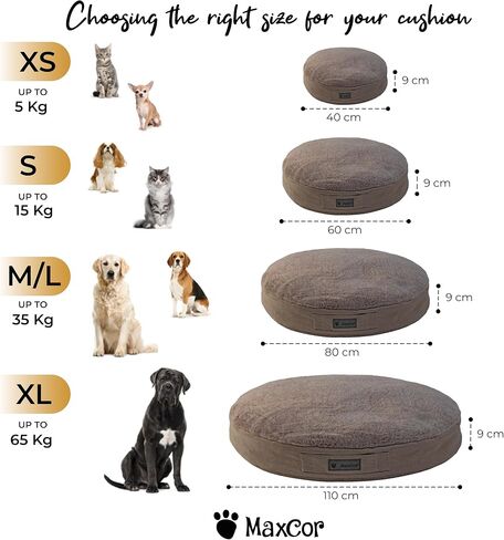Medium Round Grey Memory Foam Dog Cushion - Relieves and Preserves Joints - Relaxing and Reversible Summer/Winter - Easy to Carry - Does Not Deform and Machine Washable in Saudi Arabia