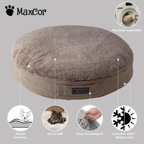 Medium Round Grey Memory Foam Dog Cushion - Relieves and Preserves Joints - Relaxing and Reversible Summer/Winter - Easy to Carry - Does Not Deform and Machine Washable in Saudi Arabia