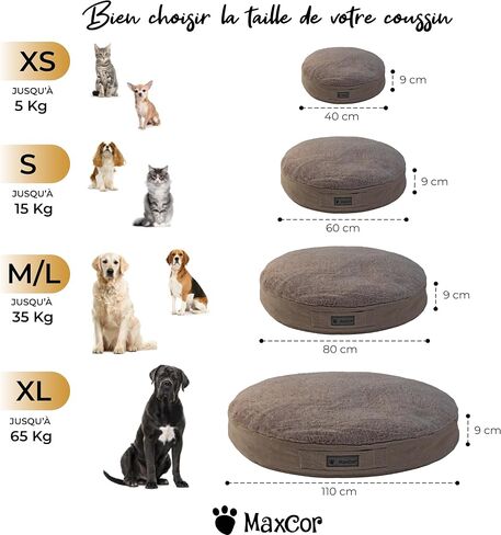 Medium Round Grey Memory Foam Dog Cushion - Relieves and Preserves Joints - Relaxing and Reversible Summer/Winter - Easy to Carry - Does Not Deform and Machine Washable in Saudi Arabia