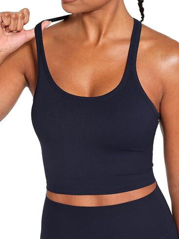 Ukaste Women's Studio Essential Racerback Sports Bra - Longline Padded Yoga Crop Tops with Built in Bra in Kuwait