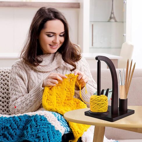 Magnetic Yarn Holder for Knitting and Crocheting, Wooden Yarn Spool Rack with Phone Stand and Crochet Accessories Storage, Anti-Slip Pads, Yarn Ball Holder Spinner for Crocheters Knitting Lovers in Kuwait