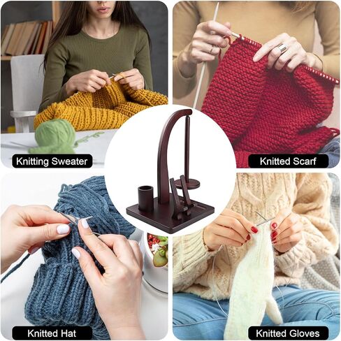 Magnetic Yarn Holder for Knitting and Crocheting, Wooden Yarn Spool Rack with Phone Stand and Crochet Accessories Storage, Anti-Slip Pads, Yarn Ball Holder Spinner for Crocheters Knitting Lovers in Kuwait