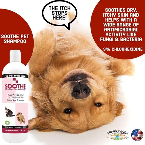 Soothe Itch Relief Pet Shampoo for Dogs & Cats 16 oz. | Antiseptic | Cools Red, Inflamed Skin | Made in USA in Saudi Arabia