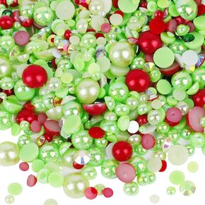 50g Faux Flat Back Pearl Beads Half Round Pearls Face Makeup Pearls Nail Art Pearls Assorted Size Pearls Pearl Craft Gems Scrapbooking Embellishments Green