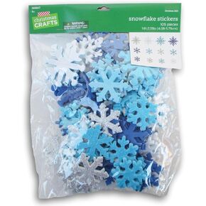 Playside Creations Snowflakes Foam Stickers - Large Blue, White, and Silver Snowflake Cutouts for Crafts, Scrapbooks, Cards - Glitter and Matte Stickers -105 Piece, White,silver