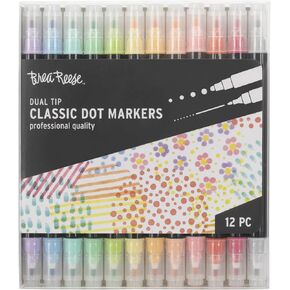 Dual-Tip Dot Markers - Classic 12ct - 24 Colors, Professional Quality, Water-Based Ink, Adults Art Supplies, DIY Crafts & Scrapbooking