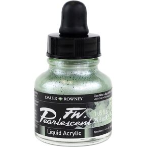 Daler-Rowney FW Pearlescent Acrylic Ink Bottle Silver Moss - Acrylic Drawing Ink for Artists and Students - Permanent Calligraphy Ink - Archival Ink for Illustrating and More
