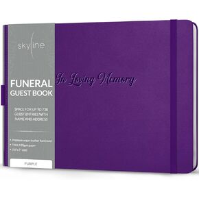 Skyline Funeral Guest Book for Memorial & Funeral Services – in Loving Memory Guest Sign in Book for Funerals – 738 Guest Entries with Name & Address, 129 Pages, Hardcover, 10x7″ (Purple)