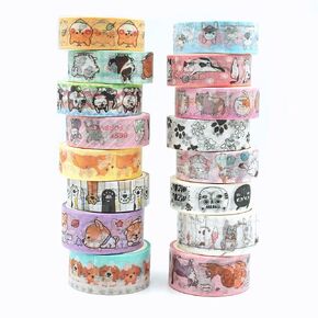 16 Rolls Cut Pets Washi Tape Set, Kawaii Animals Washi Masking Tape Decorative Tape for Bullet Journal, Book, Planner, Scrapbooking, DIY Arts